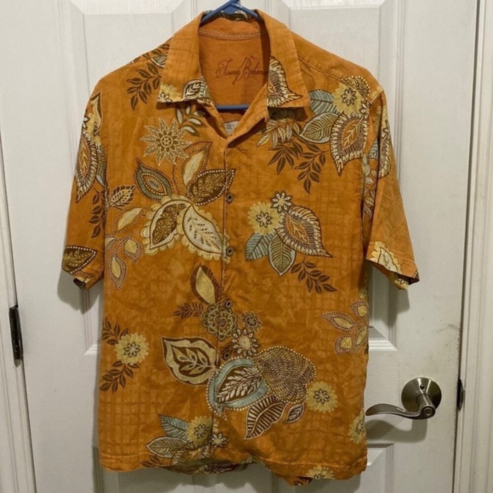 Tommy Bahama Hawaiian 100% Silk Floral Shirt Beach Summer Men's Size Small
